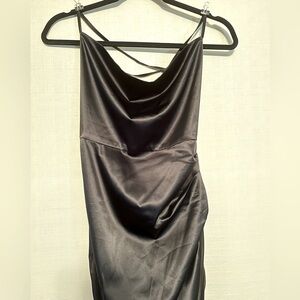 Fashion Nova Black Satin Dress with Left Slit